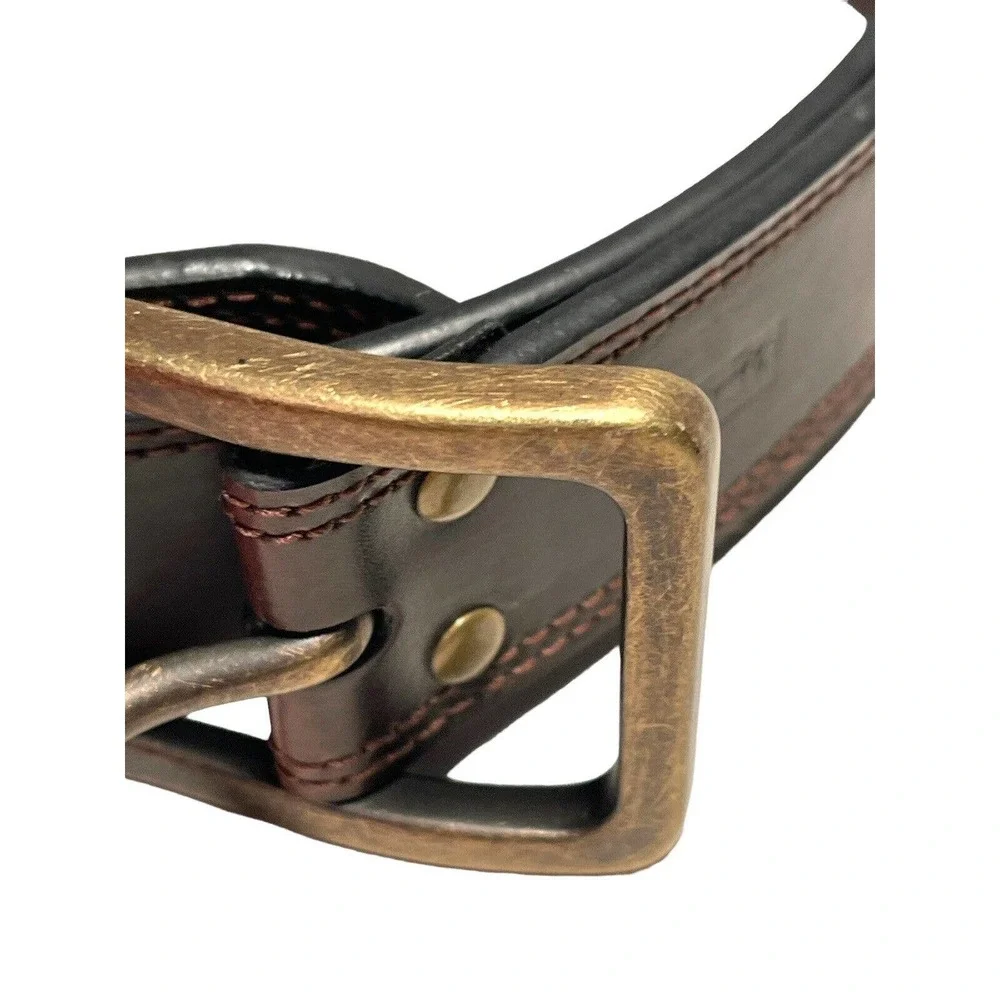 Vintage Levis‎ Belt Women's Leather Brown Heavy Brass Square Buckle Size 32